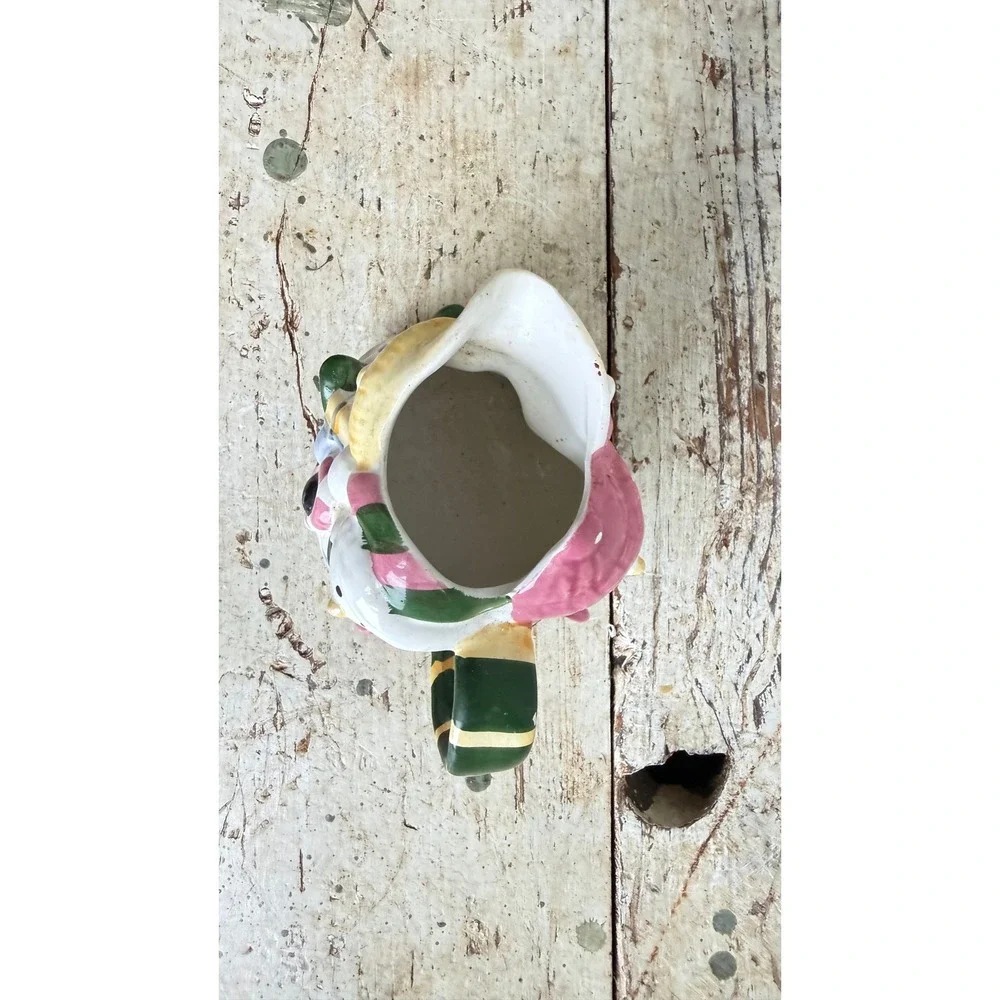 Vintage Snowman Ceramic Pitcher Christmas Holiday Creamer Hand Painted 4.25 CSGB